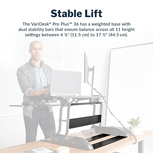 Vari VariDesk Pro Plus 36 - Adjustable Desk Converter with 11 Height Settings - Laptop Sit Stand Desk Riser for Table Tops and Home Office- Fully Vari