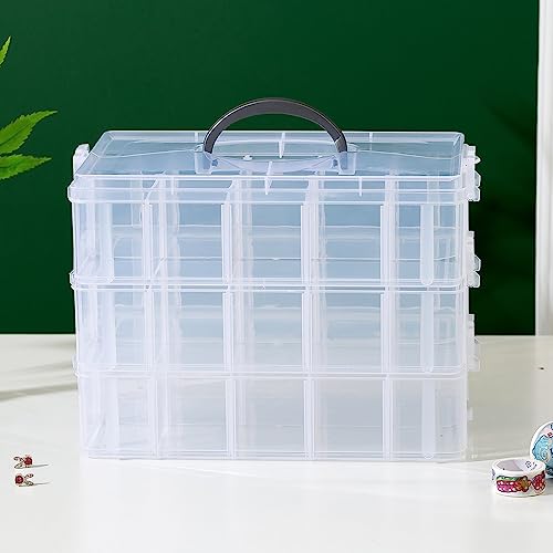 Gagee 3-Tier Craft Storage Organizer,Bead Organizer Box with 30 Adjustable Compartments,Stackable Storage Containers for Arts and Crafts, Toy, Gagee