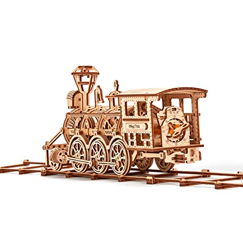 Wood Trick Wooden Toy Train Set with Railway - 34x7″ - Locomotive Train Toy Mechanical Model Kit - 3D Wooden Puzzles for Adults and Kids to Build - Wood Trick