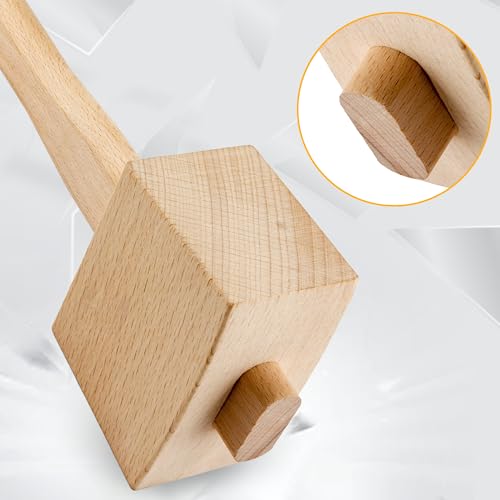 Hordion 1Pcs 9.6 Inch Wooden Mallet Hammer Wood, Ice Hammer Wood Heavy Duty, Beech Mallet Woodworking Carving, Solid Beechwood Hand Tool for Hordion