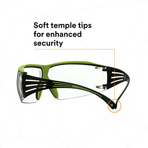 3M Safety Glasses, SecureFit 400X, ANSI Z87, Anti-Fog Anti-Scratch Clear Lens, Green and Black Frame, Brow Guard, Lightweight, Soft Nose Bridge and 3M SecureFit