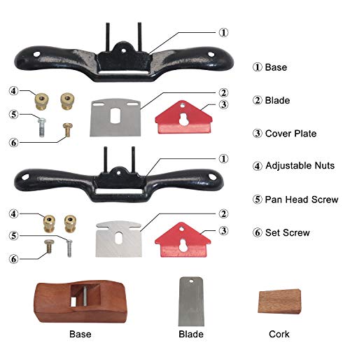boeray 2pcs Adjustable SpokeShave with Flat Base, 6pcs Metal Blade and 1pcs Portable Woodworking Planes Wood Working Hand Tool Perfect for Wood boeray