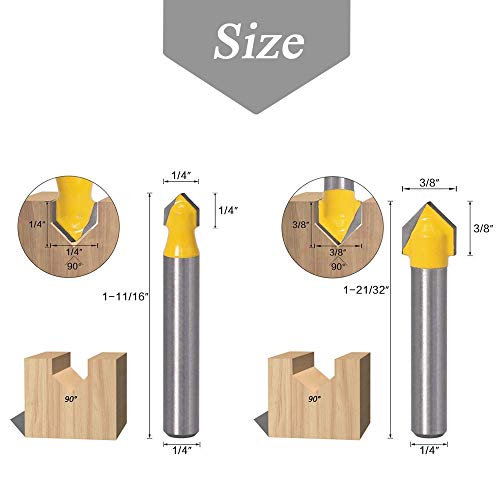 Mesee 6Pcs Carbide 90 Degree V Groove Router Bit Set Core Cove Box Round Nose V Grooving Router Bits V-Groove Router Bit Woodworking Cutter Tool for Mesee