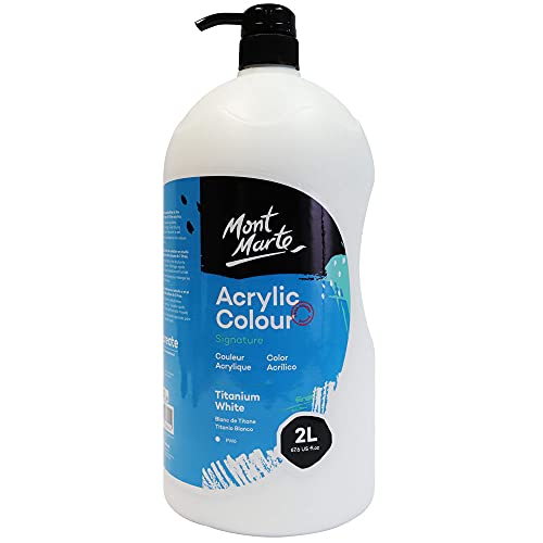 Mont Marte Discovery School Acrylic, Titanium White, 1/2 Gallon (2 Liter). Ideal for Students and Artists. Excellent Coverage and Fast Drying. Pump Mont Marte