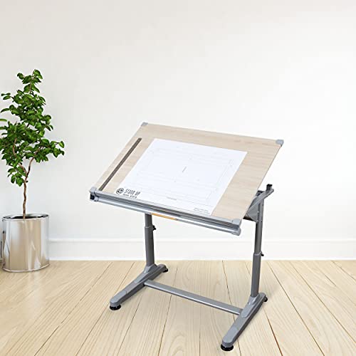 Stand Up Desk Store Adjustable Height and Angle Drafting Table Drawing Desk with Large Surface (Silver Frame/Birch Top, 40" W X 26" D) S Stand Up Desk Store