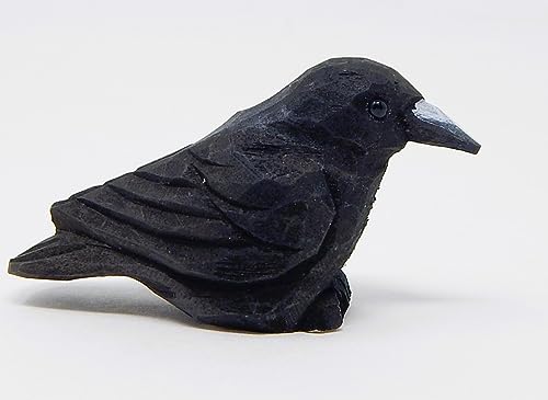 Selsela Raven Black Bird Crow Figurine Statue Sculpture Art Miniature Wood Carving Decor Small Animal Selsela