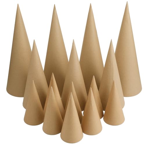 Ceenna 24 Pcs Paper Mache Cones Open Bottom Set Cardboard Craft Cones Large Medium Small for Christmas DIY Art Projects, Crafts and Decorations 13.8 Ceenna
