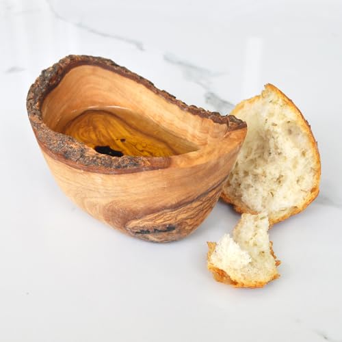 Naturally Med Olive Wood Dipping Bowl - Rustic. Olive wood bowl for dipping oils, condiments, olive bowl, snack bowl, tapas dish. Handcrafted in Naturally Med