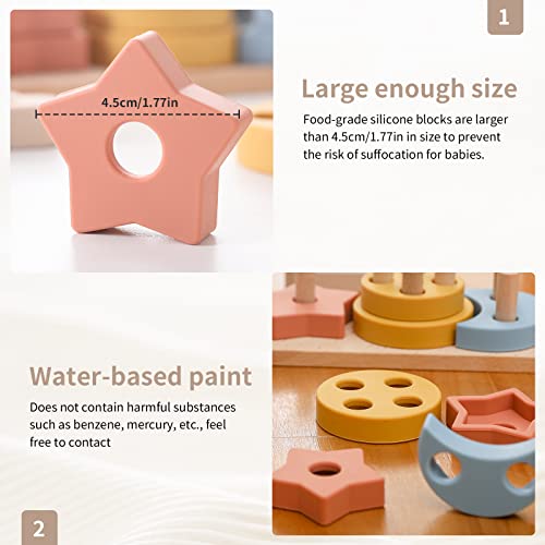 Samonyed Shape Sorter Toys for Toddlers 1-3 Montessori Stack Toy Car for 1 Year OldBaby Blocks Sorting Wooden&Silicone Educational Car Stacking Toys Samonyed