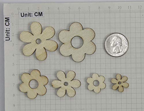 ALLinONE Flower Shape Unfinished Wood Cut Slices for for DIY Craft Decoration (Mixed Size) ALLinONE