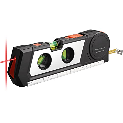Neoteck Laser Line Level (Class 2 Laser, Power Output<1mW) with 3m/9.8ft Measure Tape Ruler Leveling Bubble Horizontal Vertical Cross Line Laser Tool Neoteck
