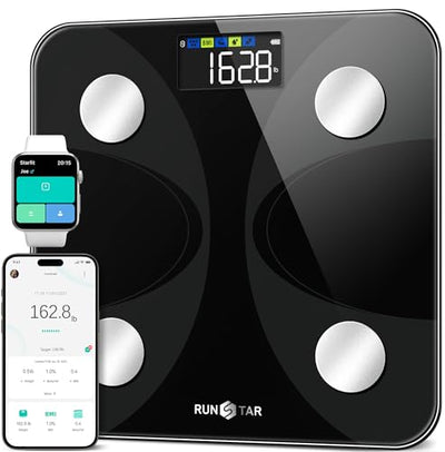 Smart Scale for Body Weight and Fat Percentage, RunSTAR High Accuracy Digital Bathroom Scale FSA or HSA Eligible with LED Display for BMI 13 Body