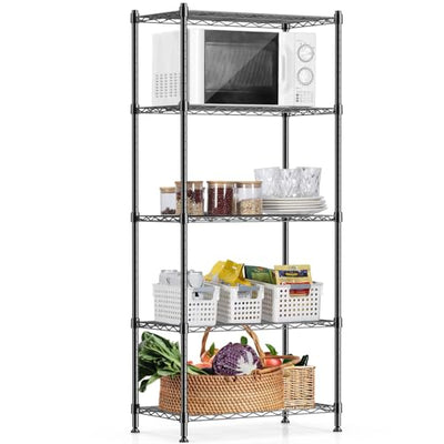ALVOROG 5 Tier Shelves for Storage Shelving Units and Storage Heavy Duty Metal Storage Shelf Wire Rack Shelving Adjustable Kitchen Shelf Garage