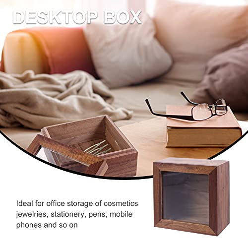 Alipis Jewelry Storage Case Stash Box Wood Glass Storage Box Square Jewelry Display Case Unfinished Wood Box with Clear Window, Desktop Storage Box Alipis