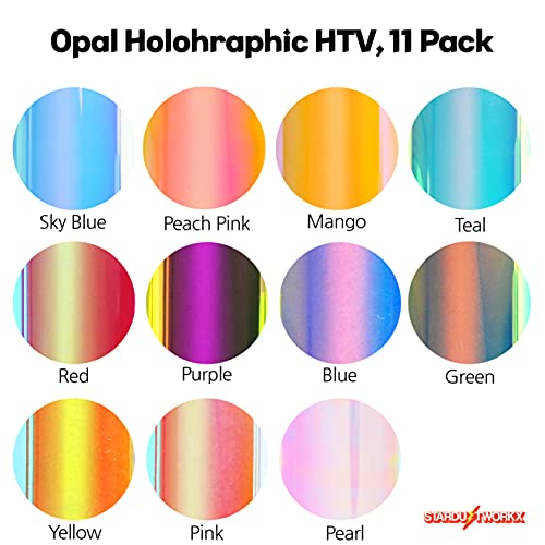 Stardustworkx Opal Holographic Heat Transfer Vinyl 11 Pack Holographic Iron on Vinyl Rainbow Vinyl Glitter HTV Metallic HTV Sheets Chameleon Stardustworkx