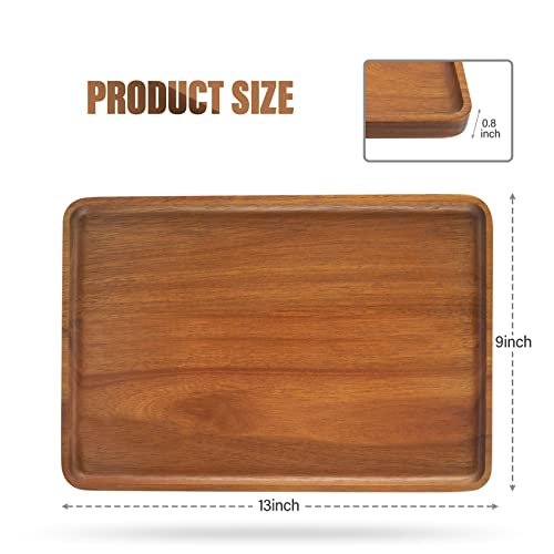 2 PCS Solid Acacia Wood Serving Trays Rectangular Wooden Serving Platters Natural Wooden Boards for Bar Coffee Party 13 * 9 inch Charmlife