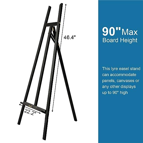 Somime A - Frame Wooden Display Easel - Adjustable Lyre Beechwood Studio Easel Stand Holding Canvas Up to 90", Inclinable Artist Floor Painting Easel Somime