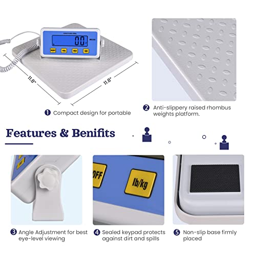 Tetuga Professional Medical Floor Scale, 440 lb High Capacity Digital Physician Scale, Accurate Healthcare Scale for Home Gym Office Use Tetuga