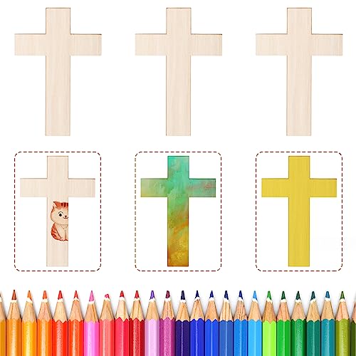 60 Pack Unfinished Wooden Crosses for Crafts, DIY Craft Cutout Wooden Slices Embellishments for Wedding Birthday Halloween Christmas Decorations itechpanda