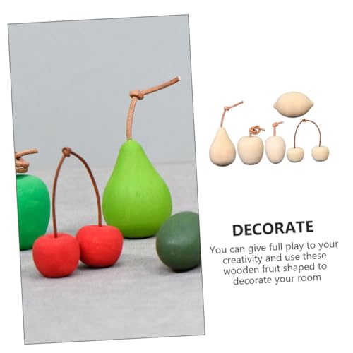 SEWOART 5pcs Graffiti Wooden Ornaments DIY Painting Fruits Crafts Wood Lemon Cherry Pear Unfinished Fruits Crafts Unpainted Crafts Fruit Decor Wooden SEWOART