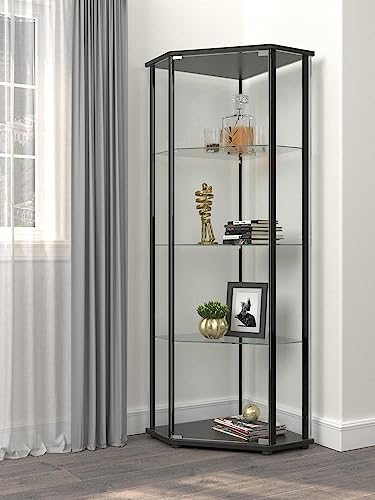 Coaster Home Furnishings Zenobia Glass Shelf Curio Cabinet Clear and Black Coaster Home Furnishings