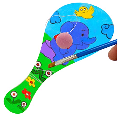 Toyvian 4pcs Graffiti Blank Racket Wooden Paddle Ball Toy Paddle Paint Toy Paddle Draw Toy Unfinished Wood Racket Classic Paddleball Wooden Catch Toyvian