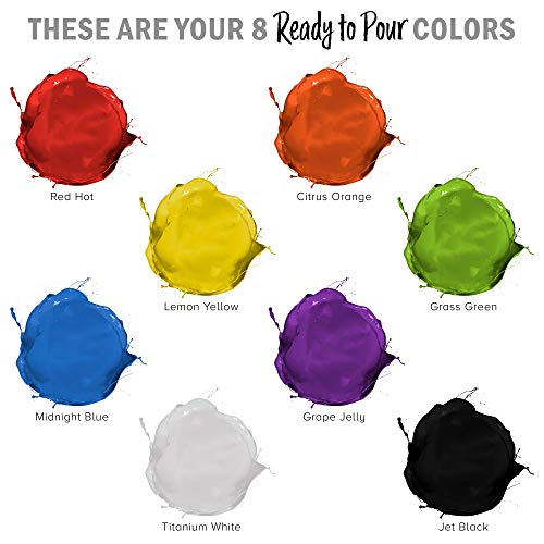 U.S. Art Supply Pouring Masters 8-Color Ready to Pour Acrylic Pouring Paint Set - Premium Pre-Mixed High Flow 8-Ounce Bottles - for Canvas, Wood, U.S. Art Supply