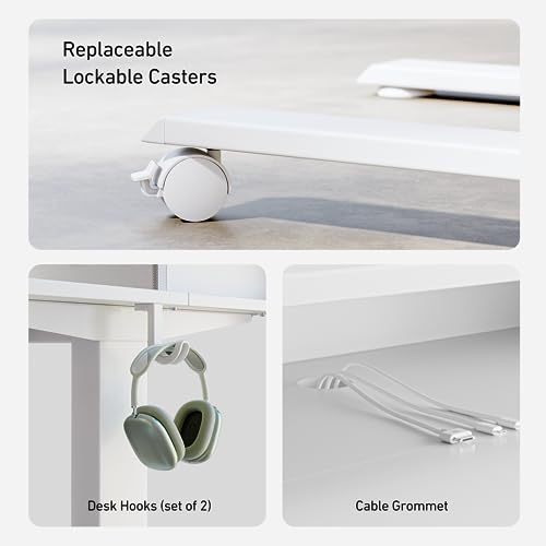 FEZIBO Sturdy Height Adjustable Electric Standing Desk with Drawers, 55 x 24 Inch Stand Up Table with Large Storage Shelf, Sit Stand Desk, White Top FEZIBO