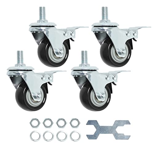 Finnhomy Stem Caster Wheels 2 Inch Heavy Duty Threaded Swivel Casters 1/2" -13 x 1" with Brake Set of 4 Premium Polyurethane Wheels PU Anti-wear Finnhomy