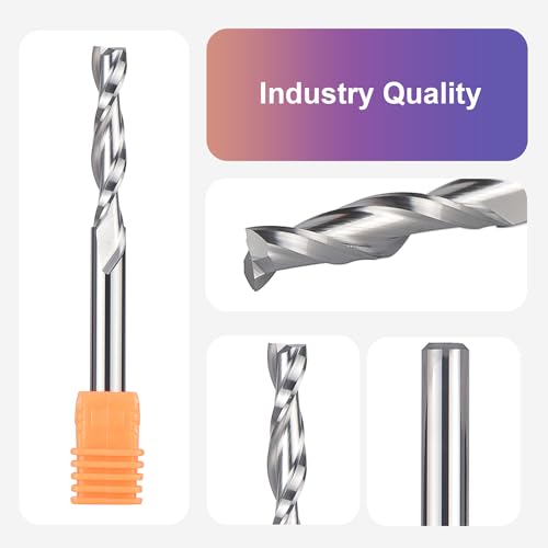 SpeTool Spiral Router Bits with UpCut 1/4 inch Cutting Diameter, 1/4 inch Shank 3 inch Extra Long HRC55 Solid Carbide CNC End Mill for Wood Cut, SpeTool