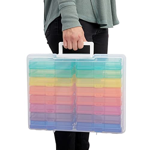 Bright Creations 16 Transparent 4x6 Photo Storage Boxes and Organizer with Handle for Pictures, Art Supplies (Rainbow Colors) Bright Creations