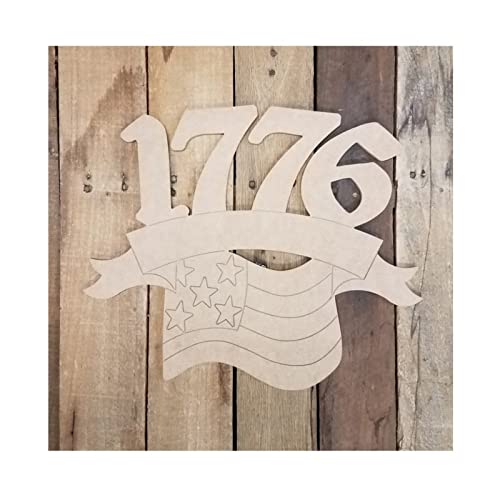 1776 American Flag Wood Craft,Unfinished Wooden Cutout Art,DIY Wood Sign, Inspirational Farmhouse Wall Plaque,Rustic Home Decor for Laundry Room Arupkeer