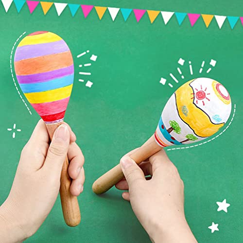 SUPVOX 8 Pcs DIY Wood Maracas Unfinished Hand Painted Maracas Party Favors Mini Wooden Fiesta Maracas for Kids Painting Craft Mexican Fiesta Birthday SUPVOX