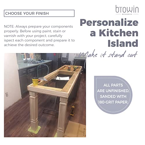 35 1/2-inch H 5-inch W 5-inch D Cabinet Columns, Btowin 2Pcs Unfinished Tapered Rubberwood Replacement Island Legs for Large Dining Table & Kitchen Btowin