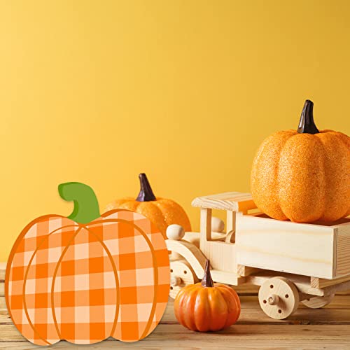 Whaline 6Pcs Fall Pumpkin Wooden Cutouts with Ropes Unfinished Pumpkin Shaped Table Wooden Signs for Fall Thanksgiving Halloween Tiered Tray Home Whaline