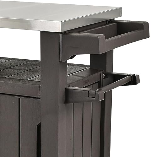 Keter Unity XL Outdoor Kitchen Island Rolling Cart Bar Table & Storage Cabinet, Grill Station with Utensil Hooks for Grilling Accessories, Brown Keter