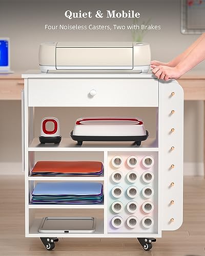 Rolling Craft Cart and Storage Table for Cricut - VDamu Vinyl Roll Holder and Craft Room Organizer Vdamu