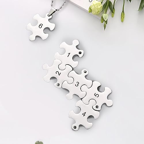 6Pcs Blank Stamping Tags,Blank Matching Puzzle Necklace,Engraving Blank Name Tags Metal Stainless Steel Laser Engravable Patterns as Pet Tags,Key Rainteam