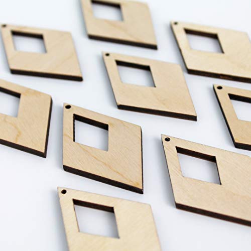 ALL SIZES BULK (12pc to 100pc) Unfinished Wood Wooden Laser Cutout Pointed Diamond with cut out Dangle Earring Jewelry Blanks Charms Shape Crafts Texan Wood Crafts