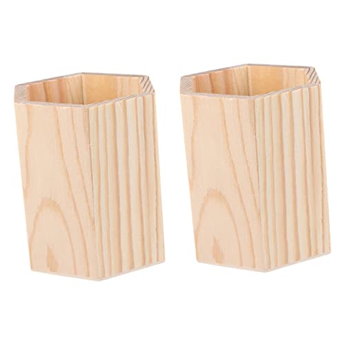 KALLORY 2 Pcs Wood Pencil Stand Silverware Holder Wood Boxes for Crafts Wood Pencil Rack Unfinished Pencil Holder to Paint Wood Pencil Cup Makeup KALLORY
