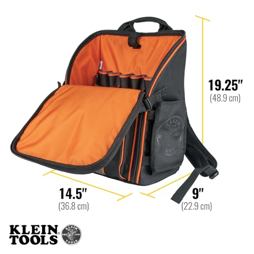 Klein Tools 55482 Tool Bag Backpack, Heavy Duty Tradesman Pro Tool Organizer with 21 Pockets and Large Interior, Water Resistant Klein Tools