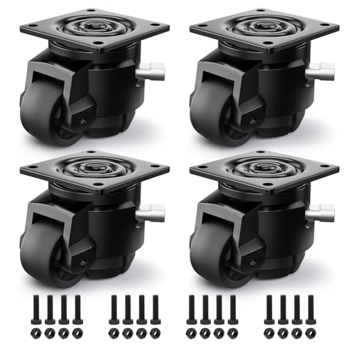 ANDUTEES 4 Pack Leveling Casters, Adjustable Heavy Duty Casters Set of 4, Swivel Plate Industrial Retractable Caster Wheels for Workbench,Machine, ANDUTEES