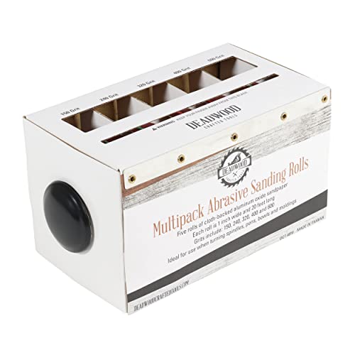 DCT Abrasive Paper 5pc Sand Paper Variety Pack with Dispenser – 150, 240, 320, 400, 600 Grit Aluminum Oxide Sandpaper Deadwood Crafted Tools