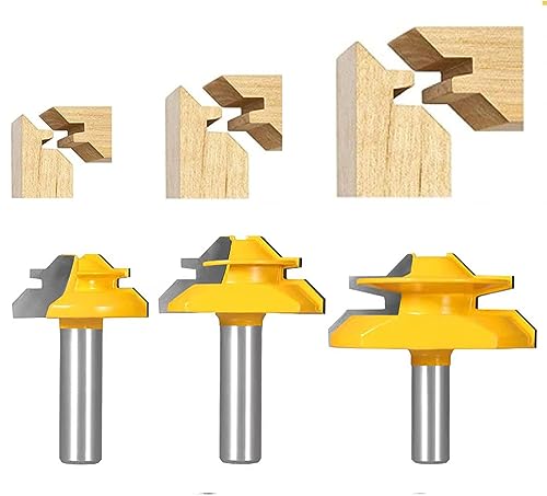 TOTOWOOD 45 Degree Lock Miter Router Bit 3-Piece Set, for 31/64", 3/4",1", Cutting Height, 1/2 Inch Shank.Woodworking Tools Joint Router Bits (3PCS Totowood