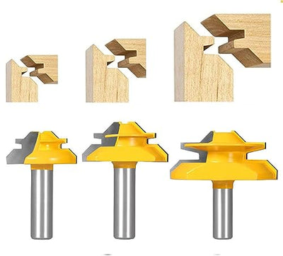 TOTOWOOD 45 Degree Lock Miter Router Bit 3-Piece Set, for 31/64", 3/4",1", Cutting Height, 1/2 Inch Shank.Woodworking Tools Joint Router Bits (3PCS