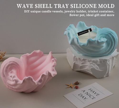 Wehous Unique Holder Resin Molds Silicone, Wave Shell Tray Silicone Mold, Bowl Epoxy Resin Casting Mold for DIY Jewelry Plate Candle Holder Candy Wehous