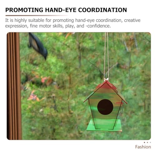 EXCEART 1 Set House Lanyard Wind Chime Pendant Wind Chime Ornament Unfinished Arts Kits Kids Craft Wind Chime Kit Decorate Wood Child Pigment EXCEART