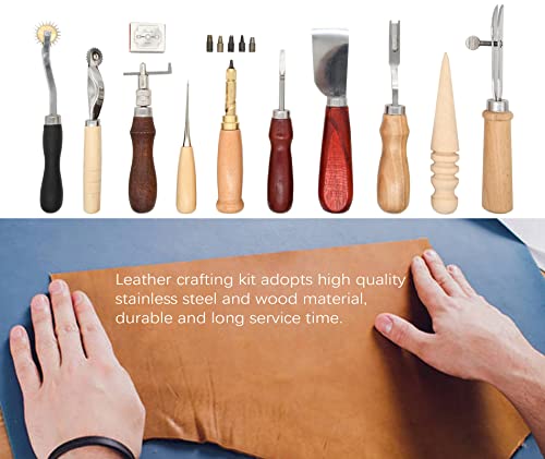 18Pcs Leather Stitching Working Tools kit Leather Craft Tools Perfect for Stitching Punching Cutting Sewing Leather Craft Making DIY Leathercraft NOTETOUPT