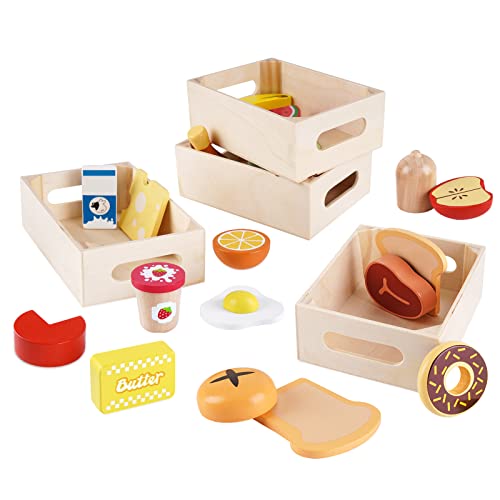 Food Groups - Wooden Play Food Sets, Pretend Play Kitchen Toys, Toy Food Accessories for Toddlers 1-3, Wood Play Fake Food for 1 2 3 Year Old Boys KMTJT