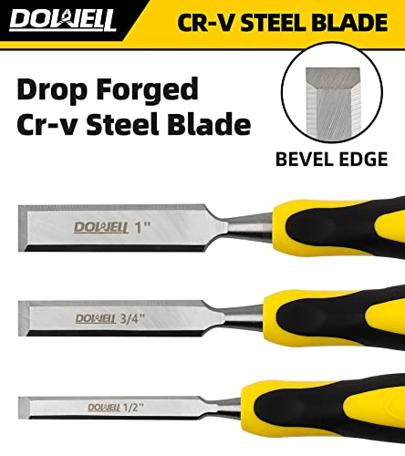 DOWELL Wood Chisel Tool Set 4pc Sturdy Chisel, 1/4 inch,1/2 inch,3/4 inch,1 inch with Carpenter Pencils HY080103 DOWELL